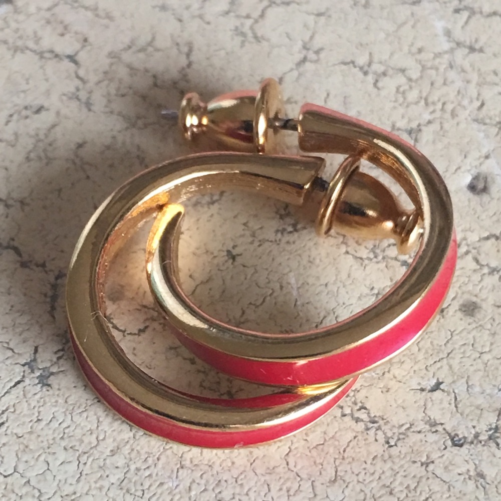 Monet Gold & Red Pierced Earrings.Darling!